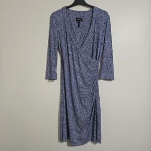 Laundry by Shelli Segal Blue Geometric Pattern Wrap Dress 3/4 sz S office wear